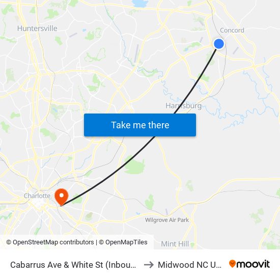 Cabarrus Ave & White St (Inbound) to Midwood NC USA map