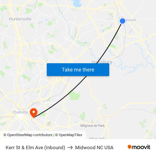 Kerr St & Elm Ave (Inbound) to Midwood NC USA map