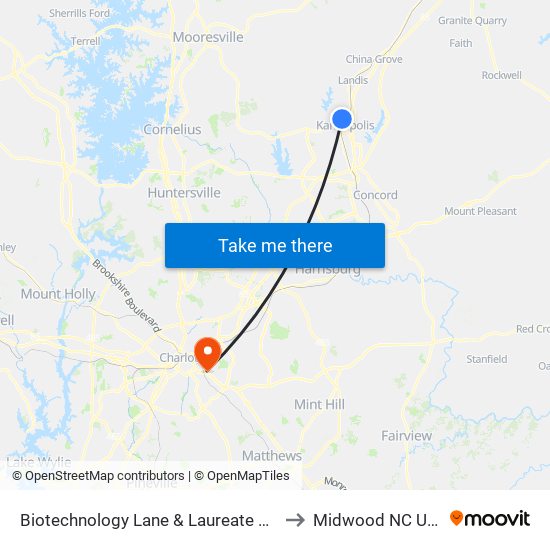 Biotechnology Lane & Laureate Way to Midwood NC USA map