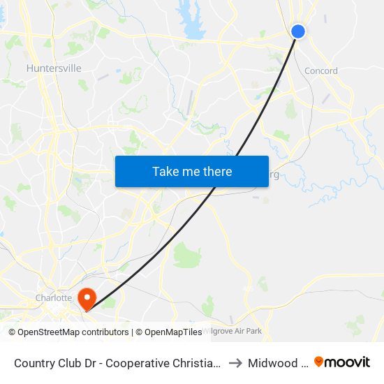 Country Club Dr - Cooperative Christian Ministries (Outbound) to Midwood NC USA map