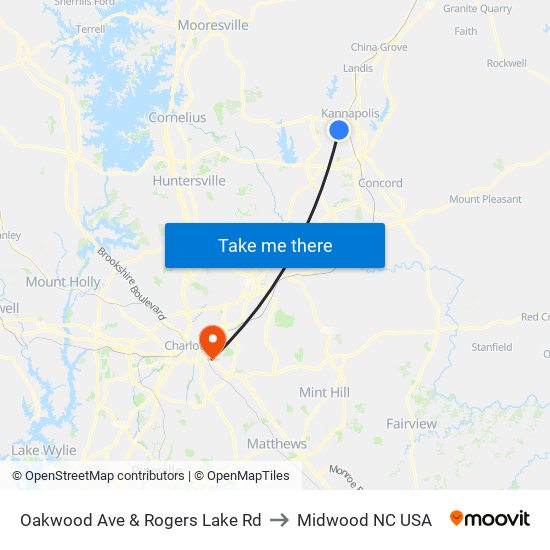 Oakwood Ave & Rogers Lake Rd to Midwood NC USA map