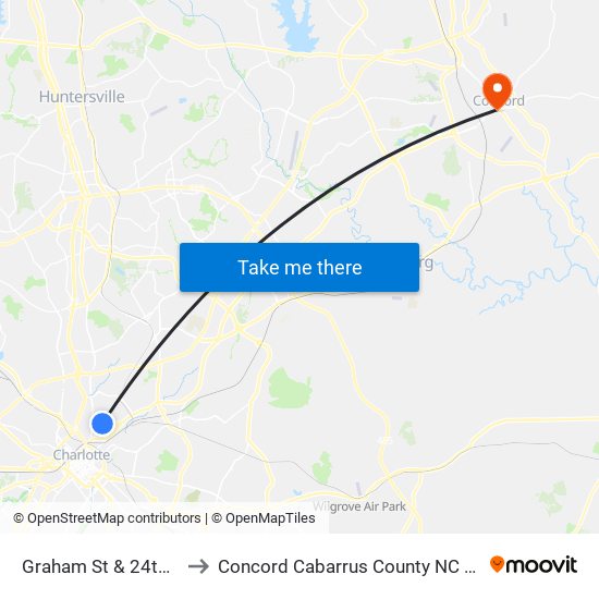 Graham St & 24th St to Concord Cabarrus County NC USA map