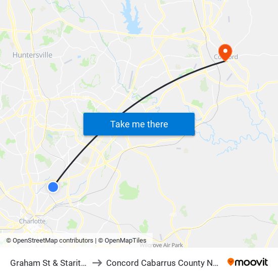 Graham St & Starita Rd to Concord Cabarrus County NC USA map