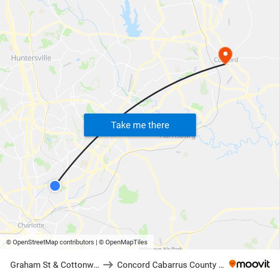 Graham St & Cottonwood St to Concord Cabarrus County NC USA map