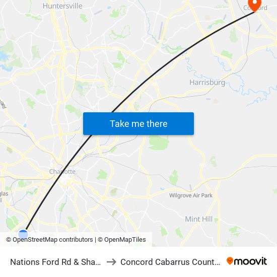 Nations Ford Rd & Sharview Cir to Concord Cabarrus County NC USA map