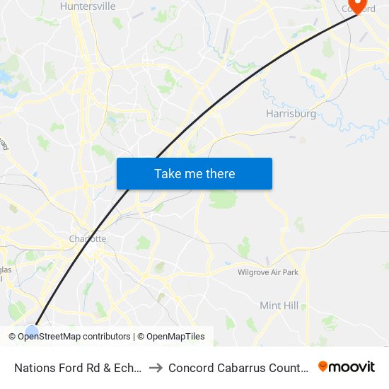 Nations Ford Rd & Echodale Dr to Concord Cabarrus County NC USA map