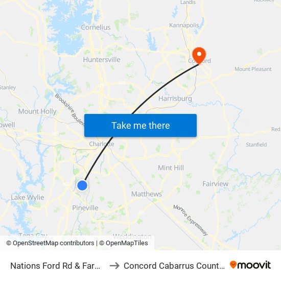 Nations Ford Rd & Farmhurst Dr to Concord Cabarrus County NC USA map