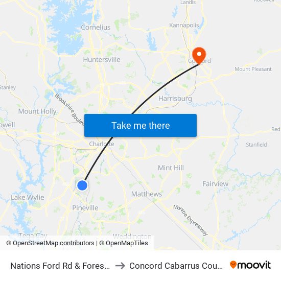 Nations Ford Rd & Forest Point Blvd to Concord Cabarrus County NC USA map