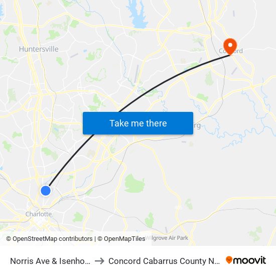 Norris Ave & Isenhour St to Concord Cabarrus County NC USA map