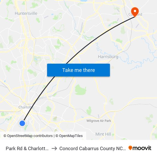 Park Rd & Charlotte Dr to Concord Cabarrus County NC USA map