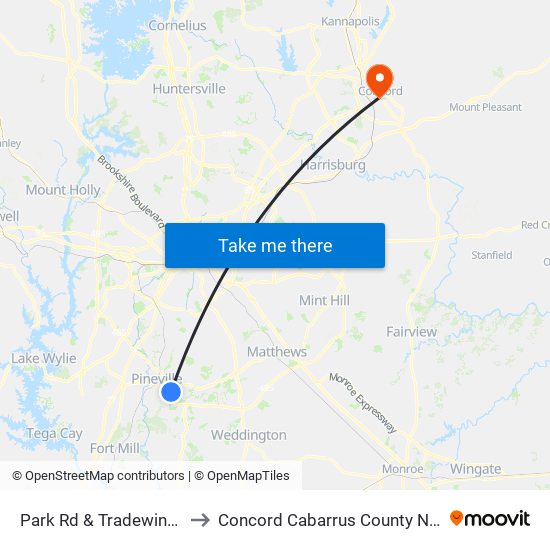 Park Rd & Tradewinds Ln to Concord Cabarrus County NC USA map