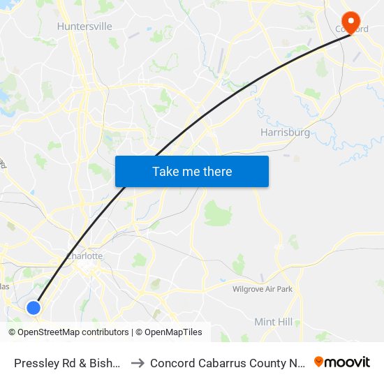 Pressley Rd & Bishop Dr to Concord Cabarrus County NC USA map