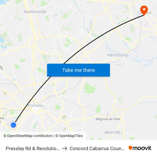 Pressley Rd & Revolution Park Dr to Concord Cabarrus County NC USA map