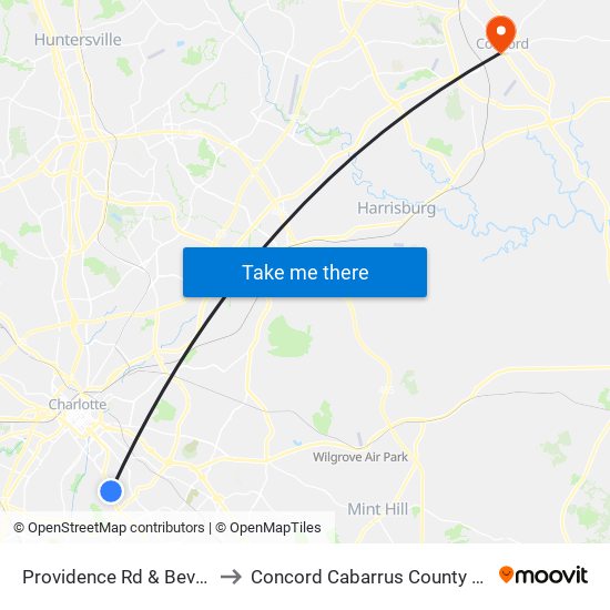 Providence Rd & Beverly Dr to Concord Cabarrus County NC USA map