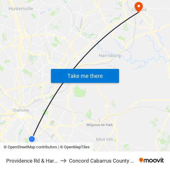 Providence Rd & Harris Rd to Concord Cabarrus County NC USA map