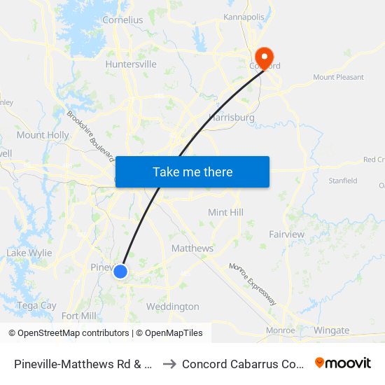 Pineville-Matthews Rd & Blue Heron Dr to Concord Cabarrus County NC USA map