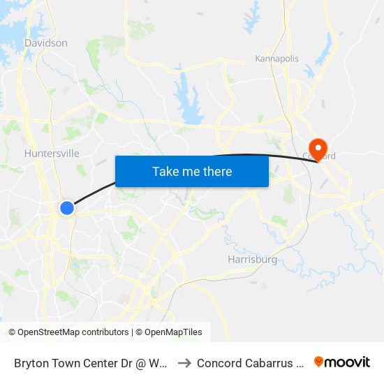 Bryton Town Center Dr @ Walmart (Southbound) to Concord Cabarrus County NC USA map