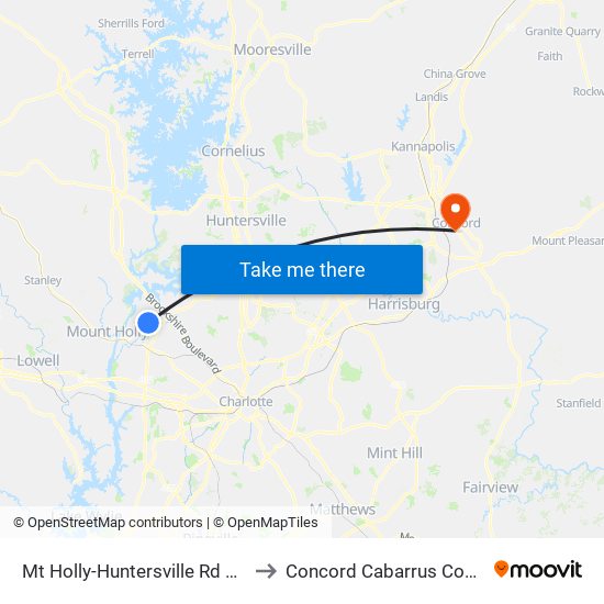 Mt Holly-Huntersville Rd & Harwood Ln to Concord Cabarrus County NC USA map