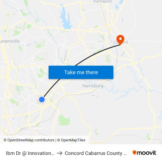 Ibm Dr @ Innovation Park to Concord Cabarrus County NC USA map