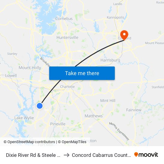 Dixie River Rd & Steele Creek Rd to Concord Cabarrus County NC USA map