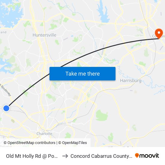 Old Mt Holly Rd @ Post Office to Concord Cabarrus County NC USA map