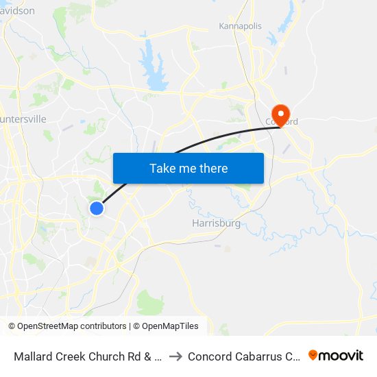 Mallard Creek Church Rd  & Crescent View Dr to Concord Cabarrus County NC USA map