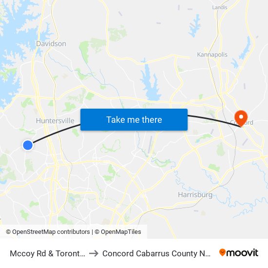 Mccoy Rd & Toronto Pl to Concord Cabarrus County NC USA map