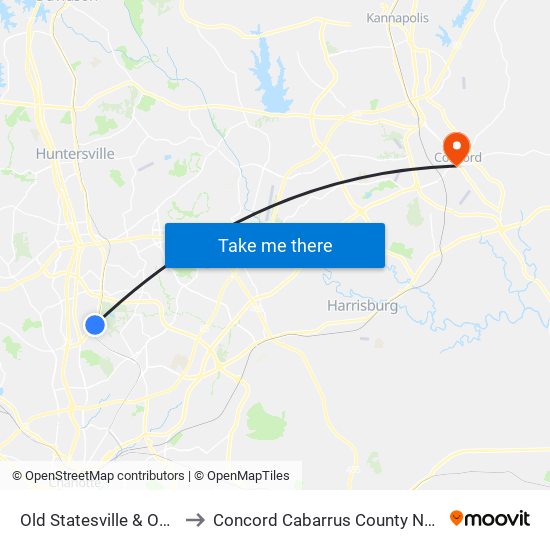 Old Statesville & Oak Dr to Concord Cabarrus County NC USA map