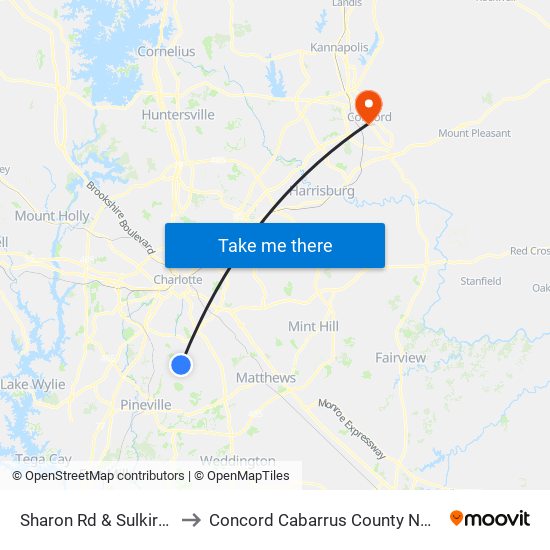 Sharon Rd & Sulkirk Rd to Concord Cabarrus County NC USA map