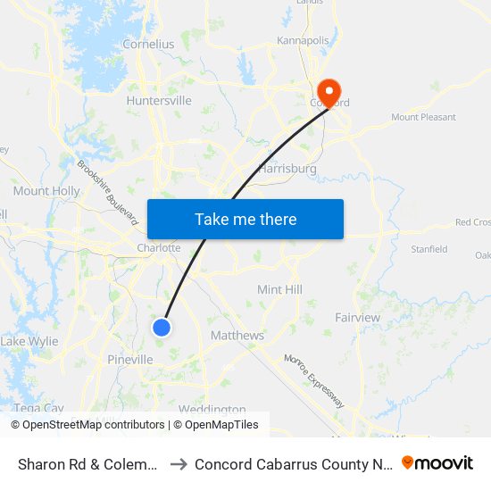 Sharon Rd & Coleman Cir to Concord Cabarrus County NC USA map