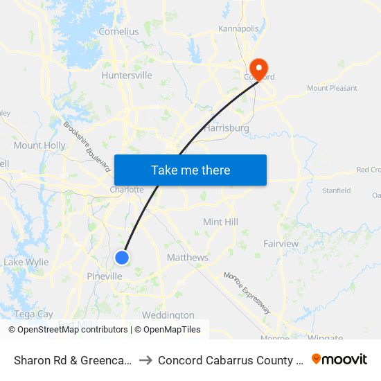 Sharon Rd & Greencastle Dr to Concord Cabarrus County NC USA map