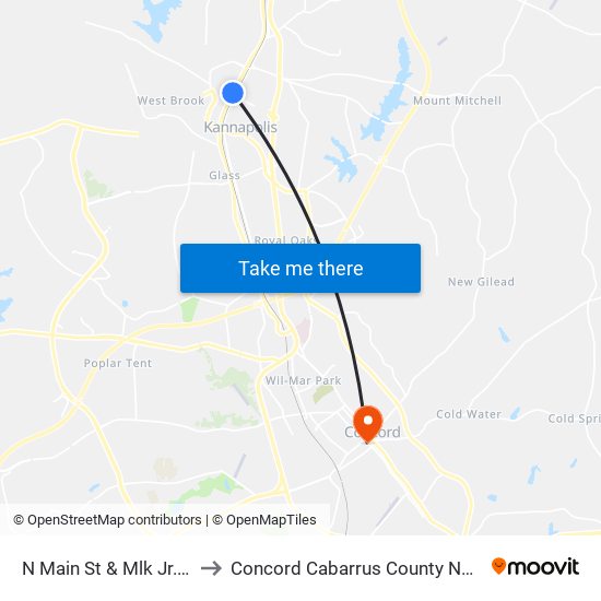 N Main St & Mlk Jr. Ave to Concord Cabarrus County NC USA map