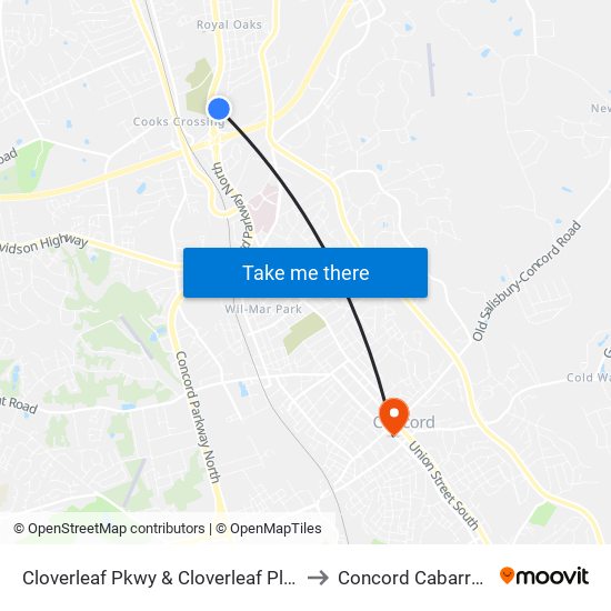 Cloverleaf Pkwy & Cloverleaf Plaza - Salvation Army (Inbound) to Concord Cabarrus County NC USA map