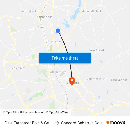 Dale Earnhardt Blvd & Centergrove Rd to Concord Cabarrus County NC USA map