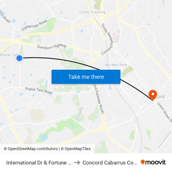 International Dr & Fortune Ave (Inbound) to Concord Cabarrus County NC USA map