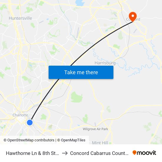 Hawthorne Ln & 8th St Citylynx to Concord Cabarrus County NC USA map