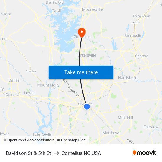 Davidson St & 5th St to Cornelius NC USA map