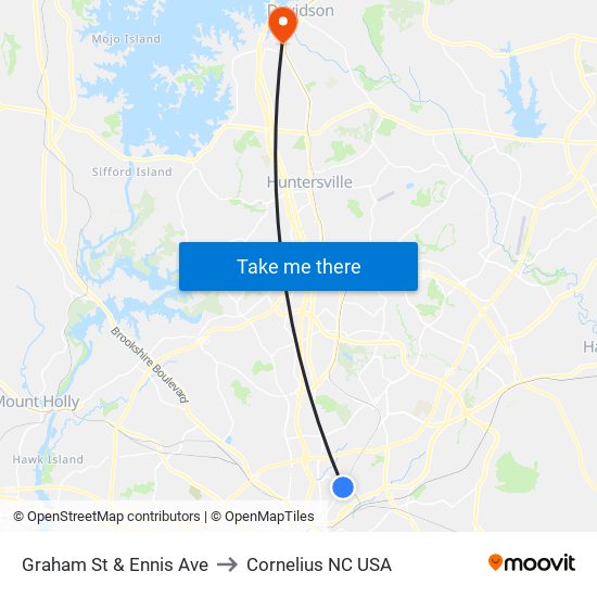 Graham St & Ennis Ave to Cornelius NC USA map