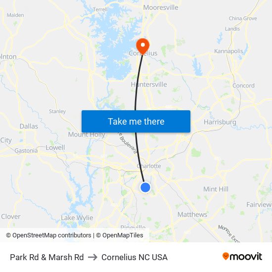 Park Rd & Marsh Rd to Cornelius NC USA map