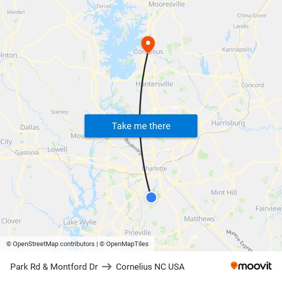 Park Rd & Montford Dr to Cornelius NC USA map