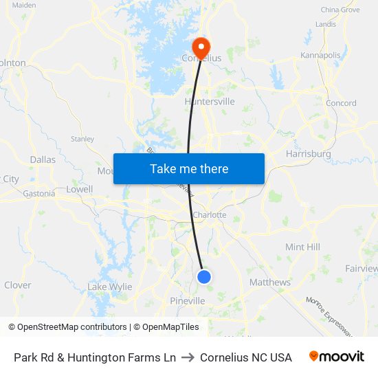 Park Rd & Huntington Farms Ln to Cornelius NC USA map