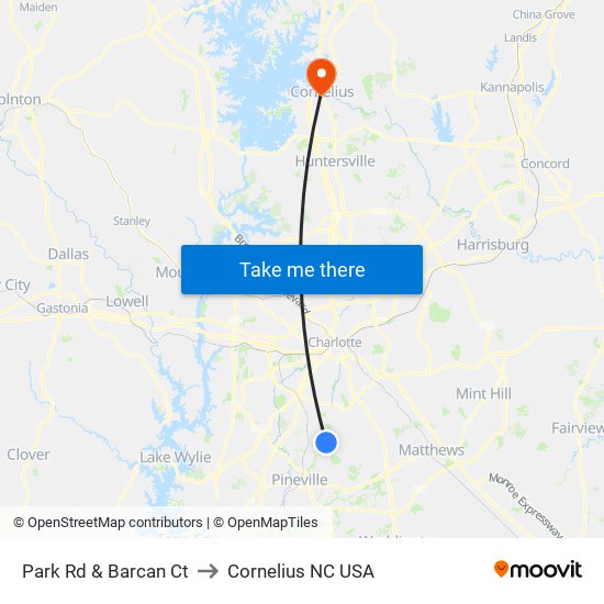 Park Rd & Barcan Ct to Cornelius NC USA map