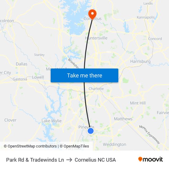 Park Rd & Tradewinds Ln to Cornelius NC USA map