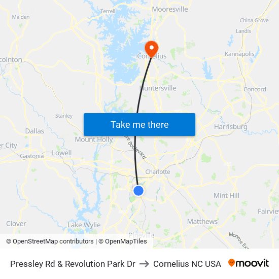 Pressley Rd & Revolution Park Dr to Cornelius NC USA map