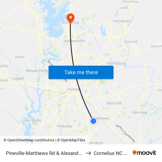 Pineville-Matthews Rd & Alexander Rd to Cornelius NC USA map