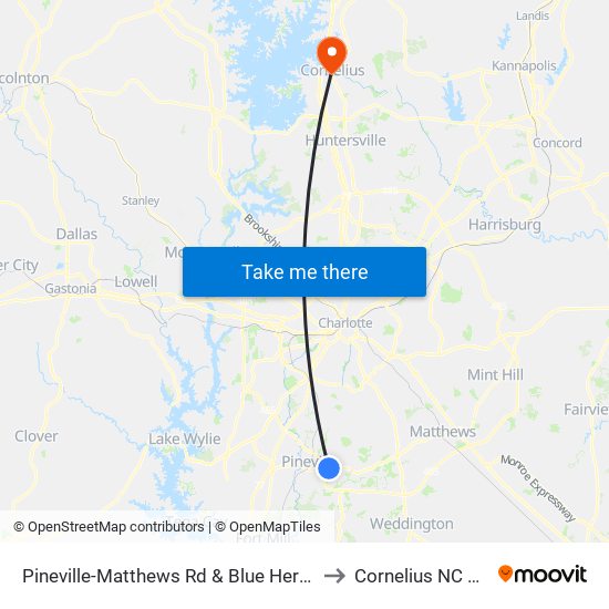 Pineville-Matthews Rd & Blue Heron Dr to Cornelius NC USA map