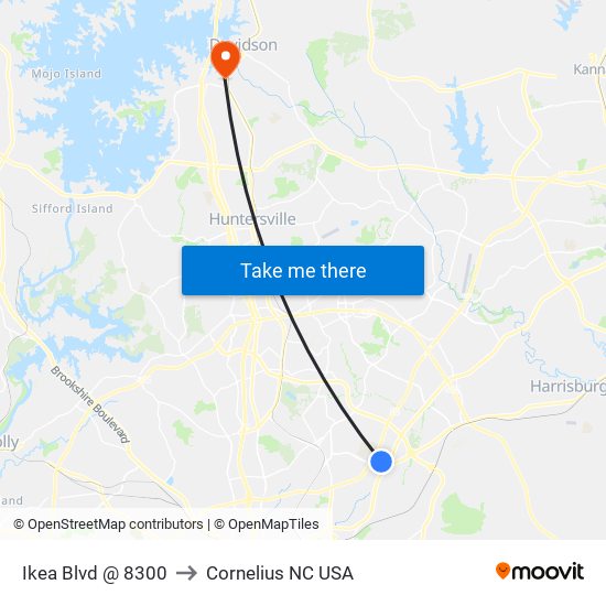 Ikea Blvd @ 8300 to Cornelius NC USA map