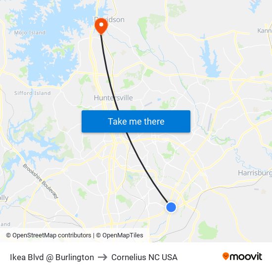 Ikea Blvd @ Burlington to Cornelius NC USA map