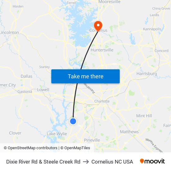 Dixie River Rd & Steele Creek Rd to Cornelius NC USA map