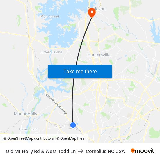 Old Mt Holly Rd & West Todd Ln to Cornelius NC USA map